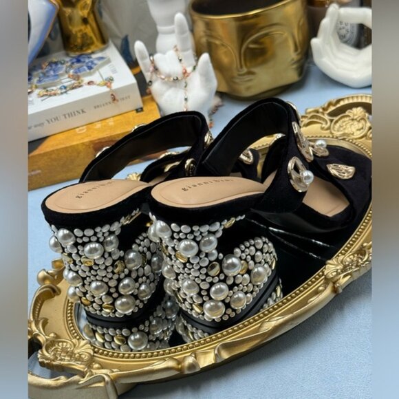 🆕 GIANNI BINI 🧿 NWOB Penei Velvet Pearl Surrealist Ornament Slide Sandal Sz5.5 - Picture 9 of 14